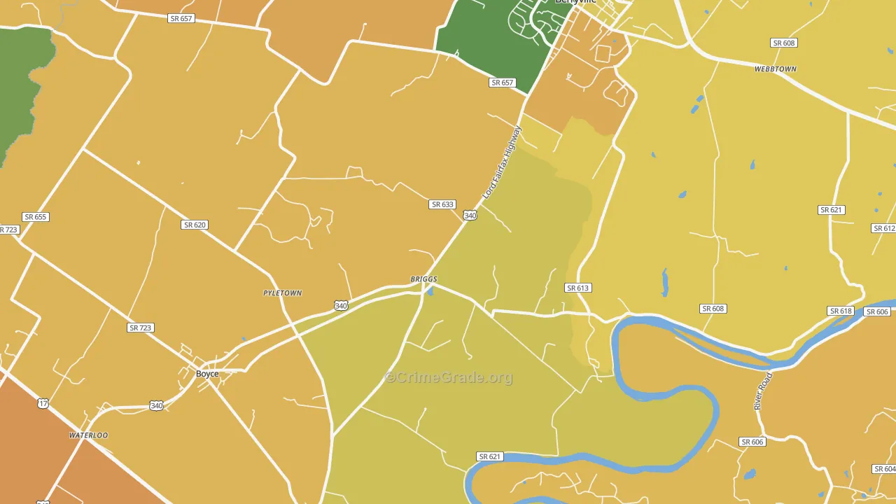 Briggs, VA Map of Burglary Rates