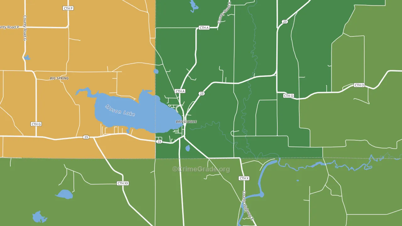 Briggsville, WI Map of Burglary Rates