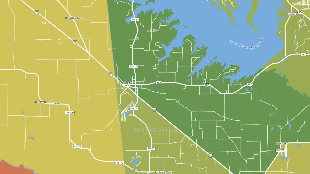 Bright Star, TX Map of Burglary Rates