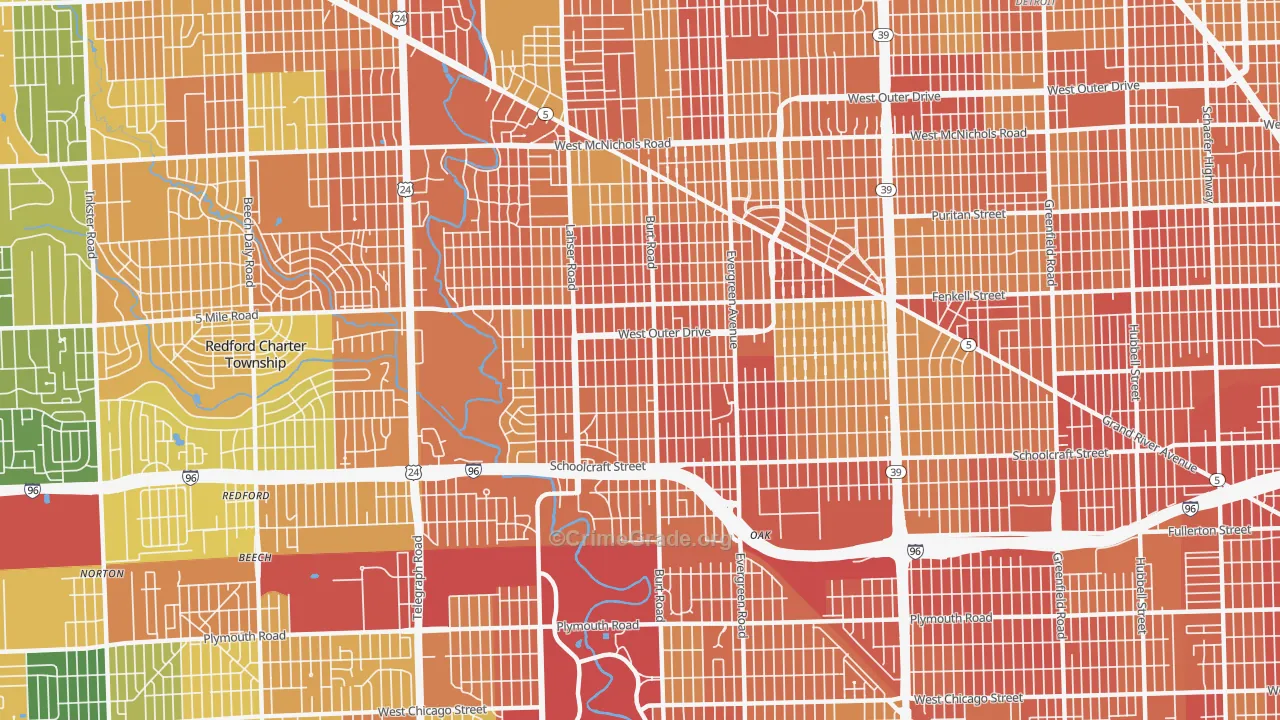 Brightmoor, Detroit, MI Map of Burglary Rates