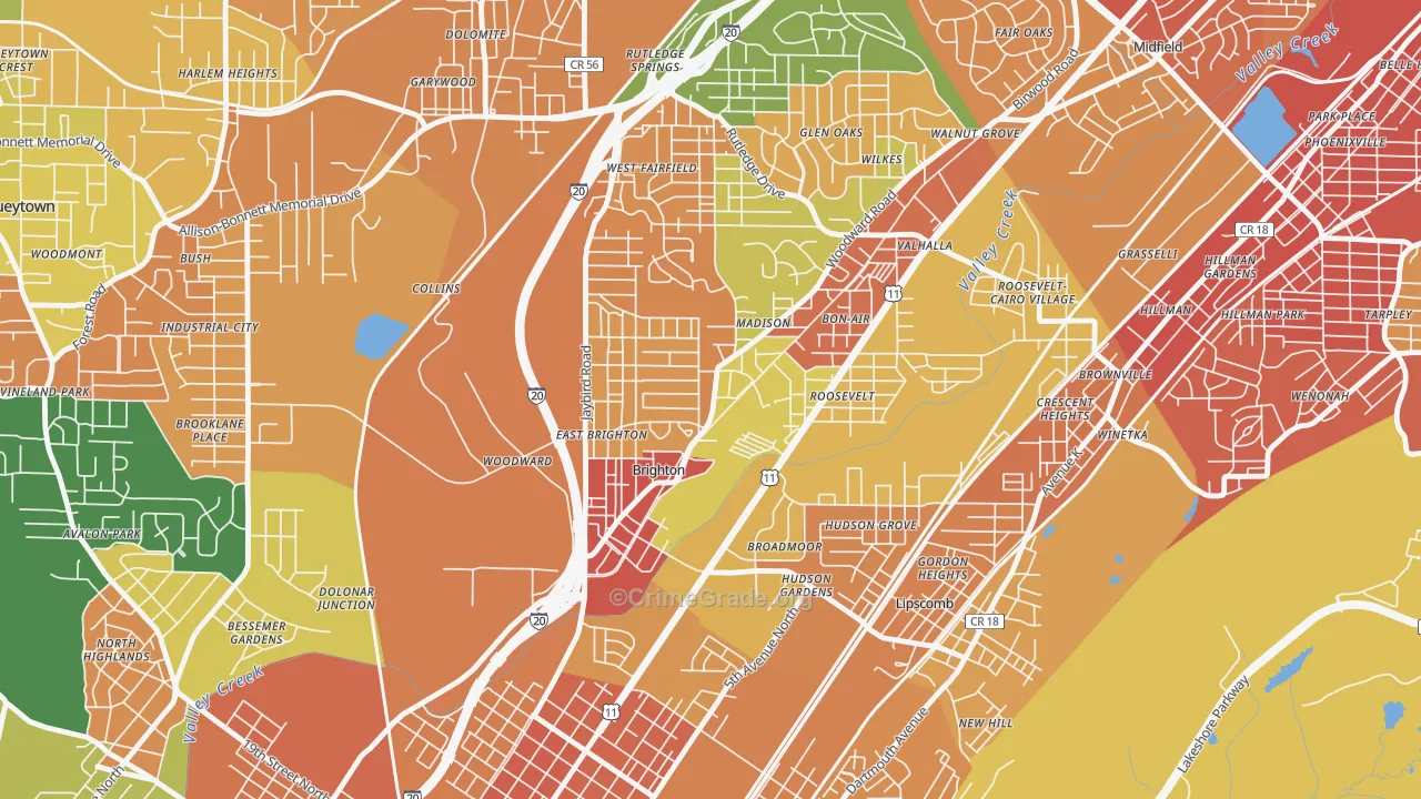Brighton, AL Map of Burglary Rates
