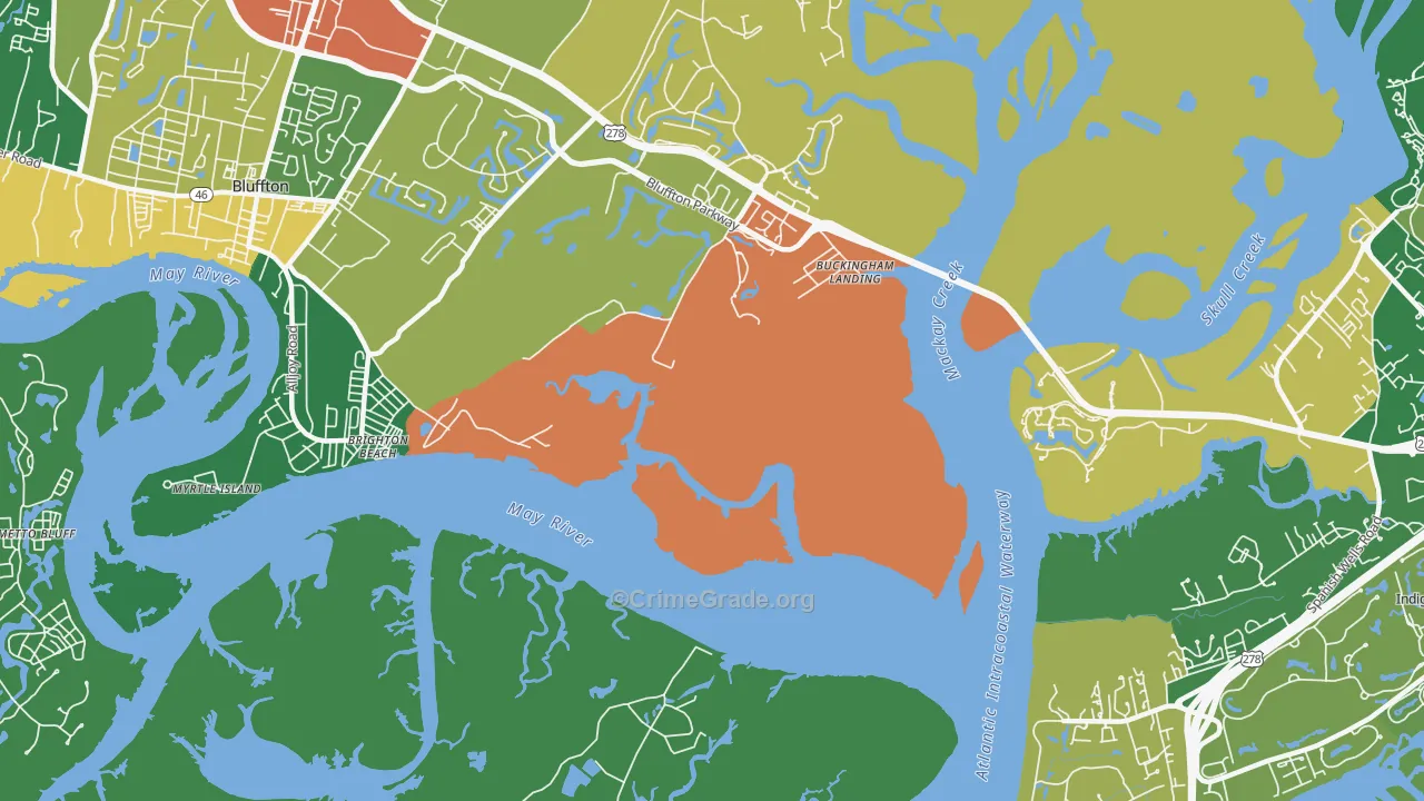 Brighton Beach, SC Map of Burglary Rates