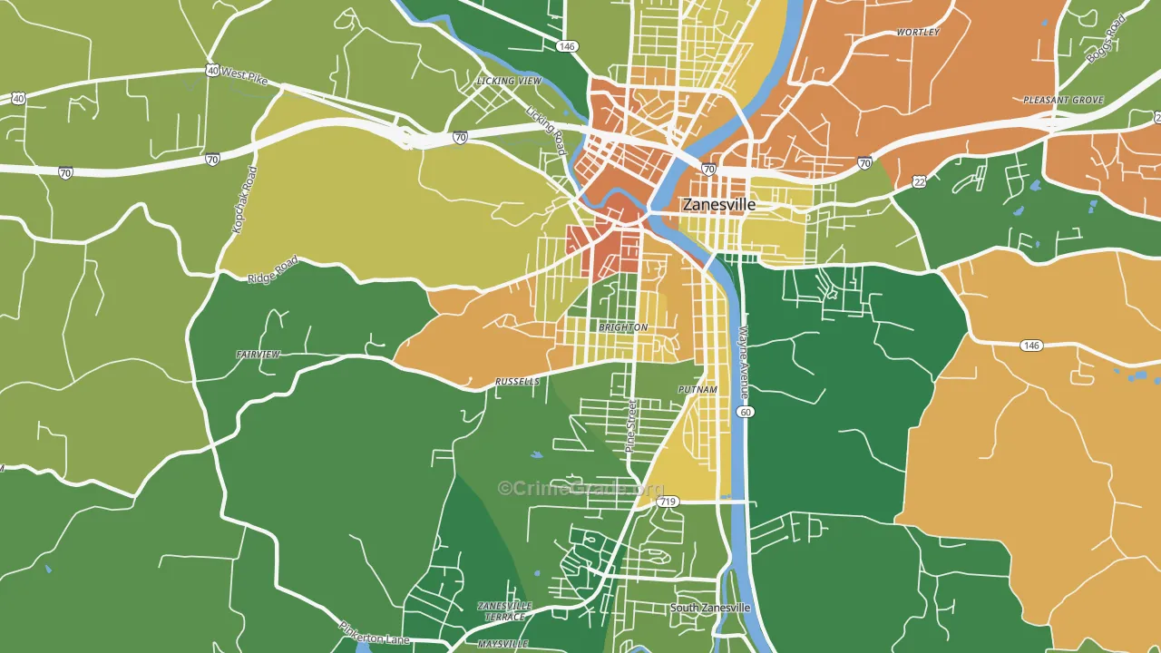 Brighton Historic District, Zanesville, OH Map of Burglary Rates
