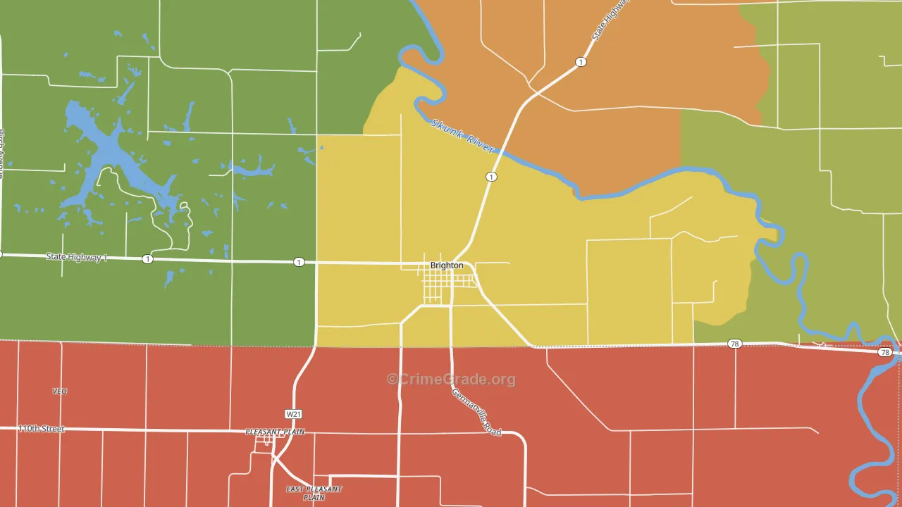 Brighton, IA Map of Burglary Rates