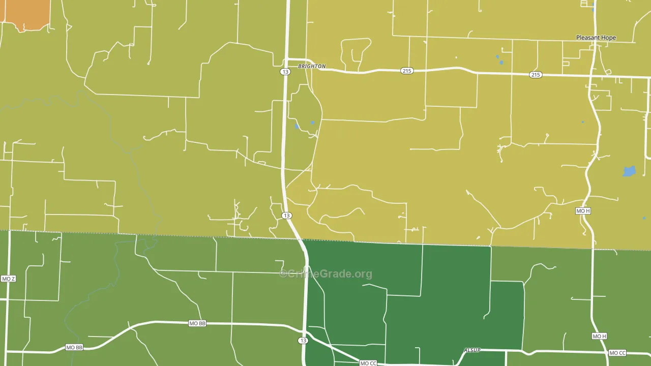 Brighton, MO Map of Burglary Rates
