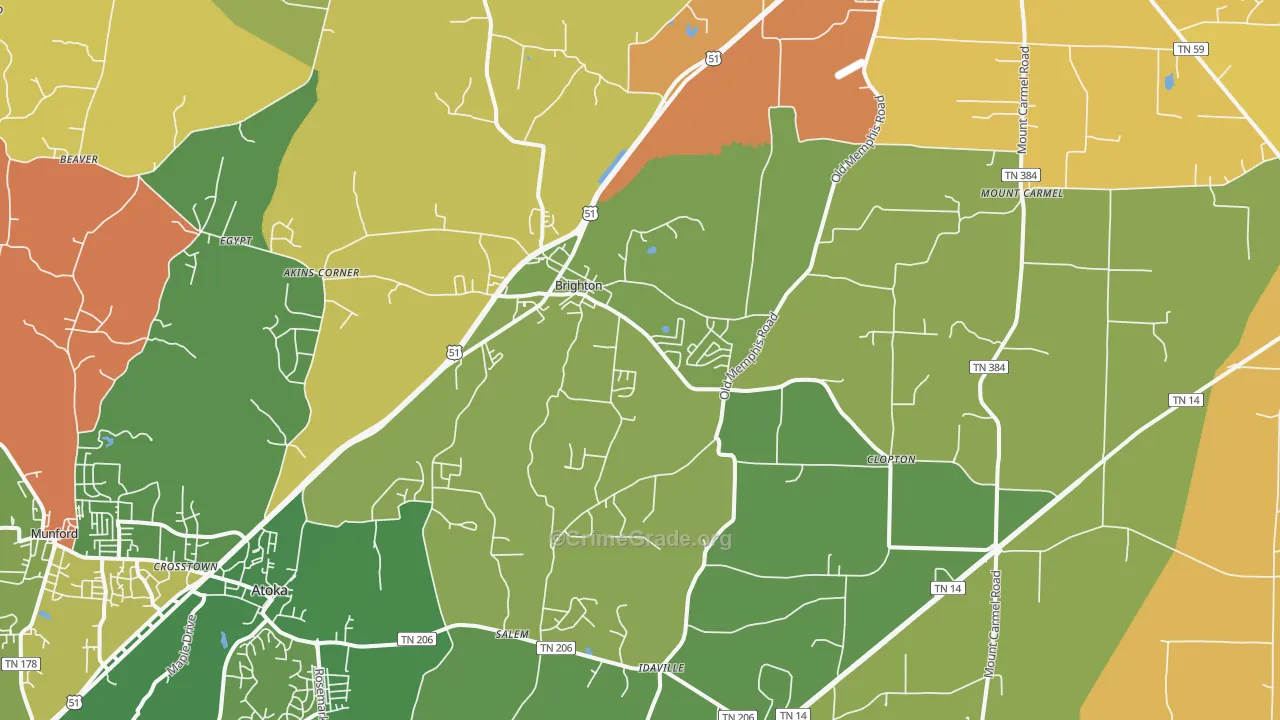 Brighton, TN Map of Burglary Rates