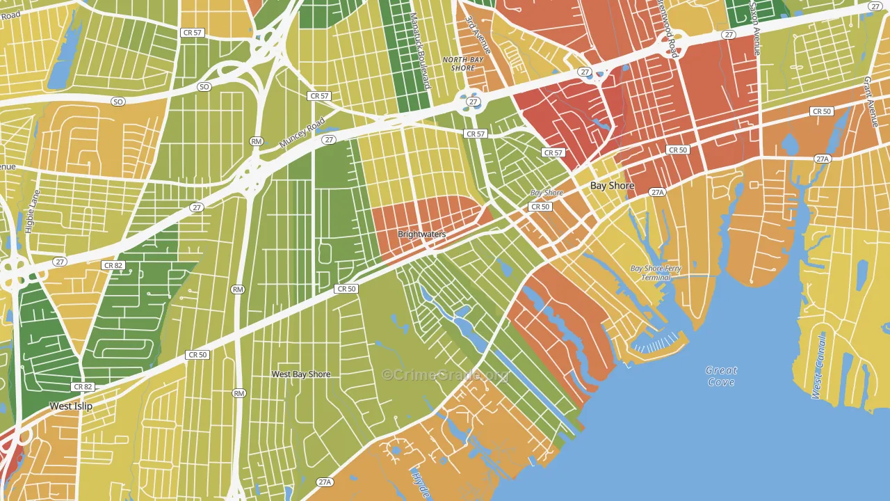 Brightwaters, NY Map of Burglary Rates