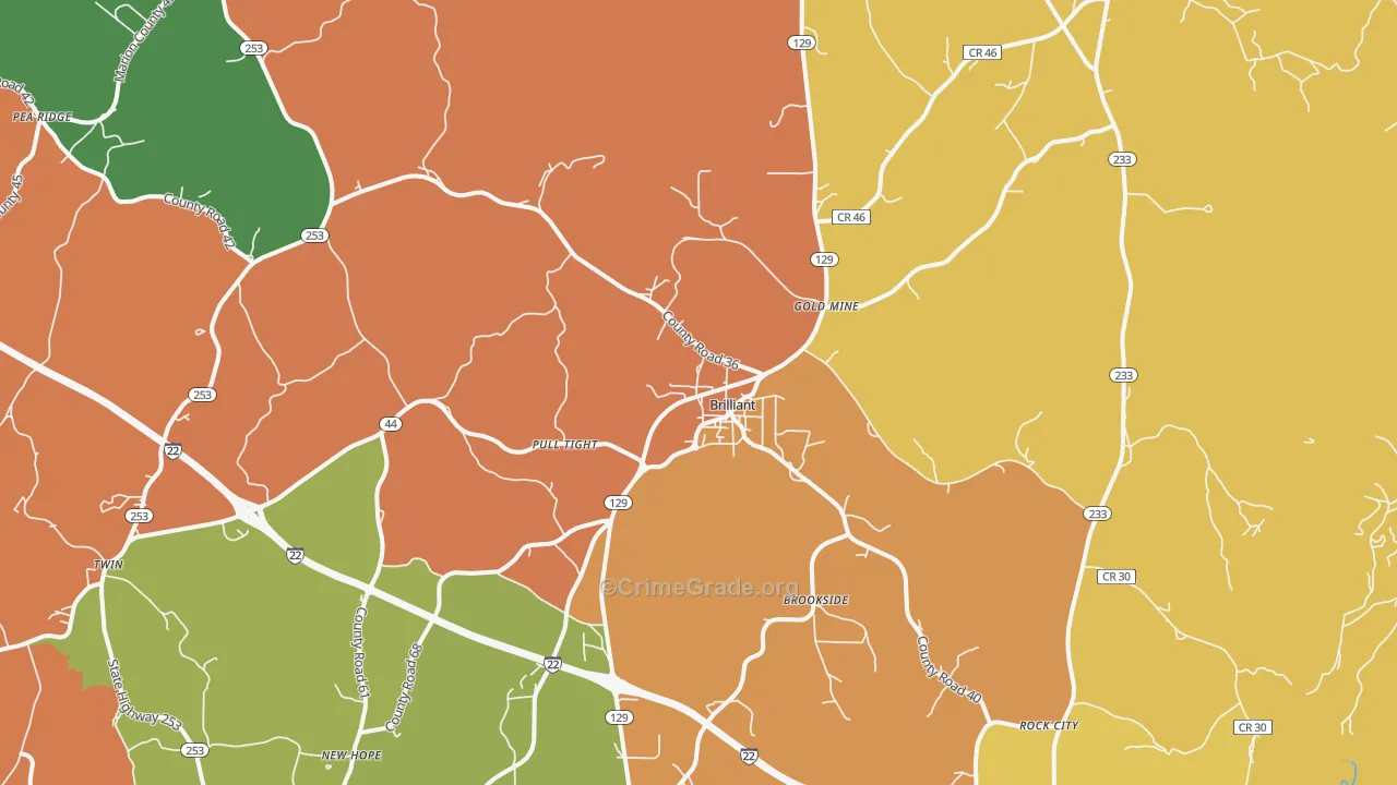 Brilliant, AL Map of Burglary Rates