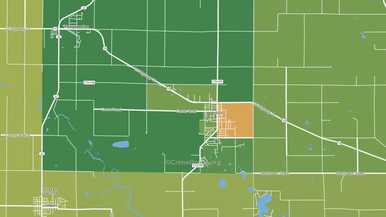 Brillion, WI Map of Burglary Rates