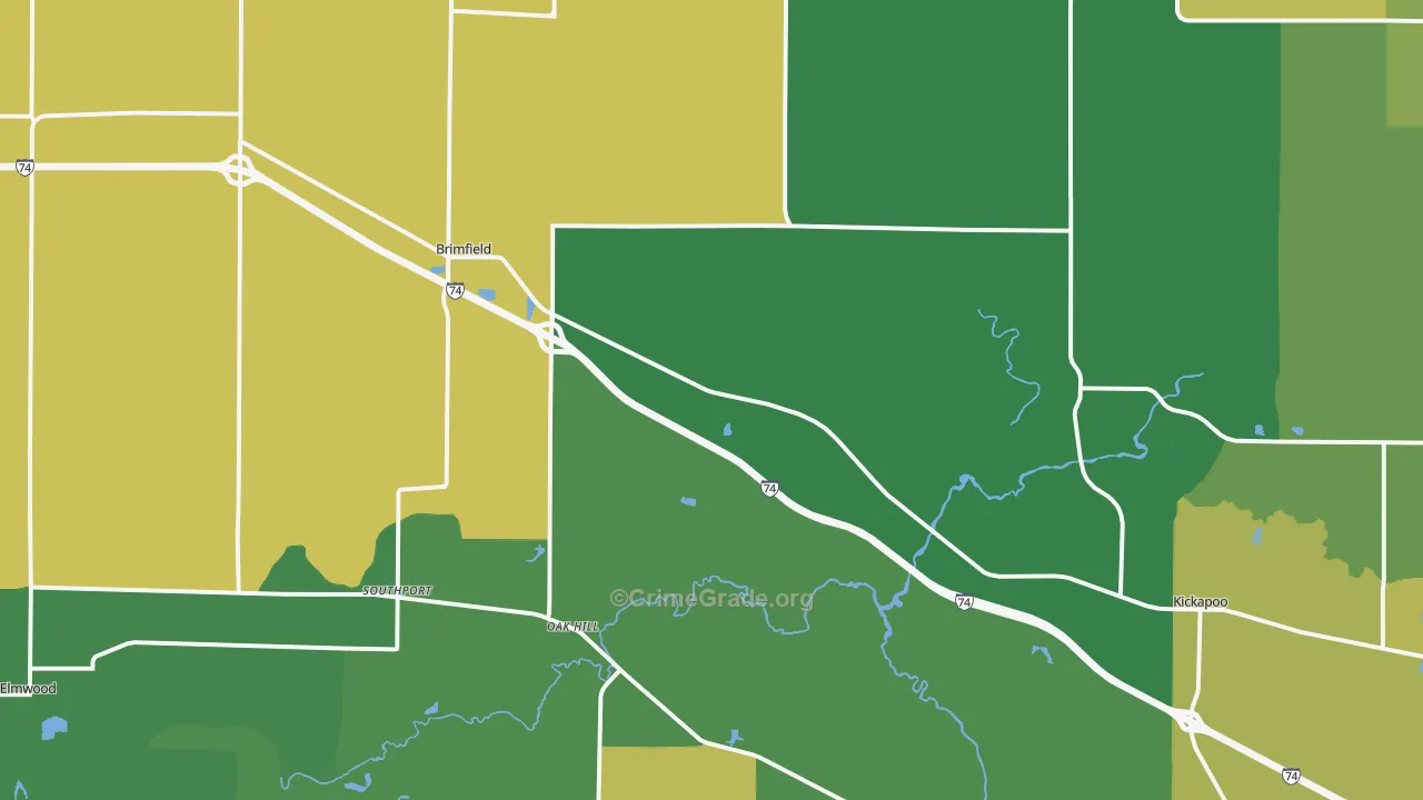 Brimfield, IL Map of Burglary Rates