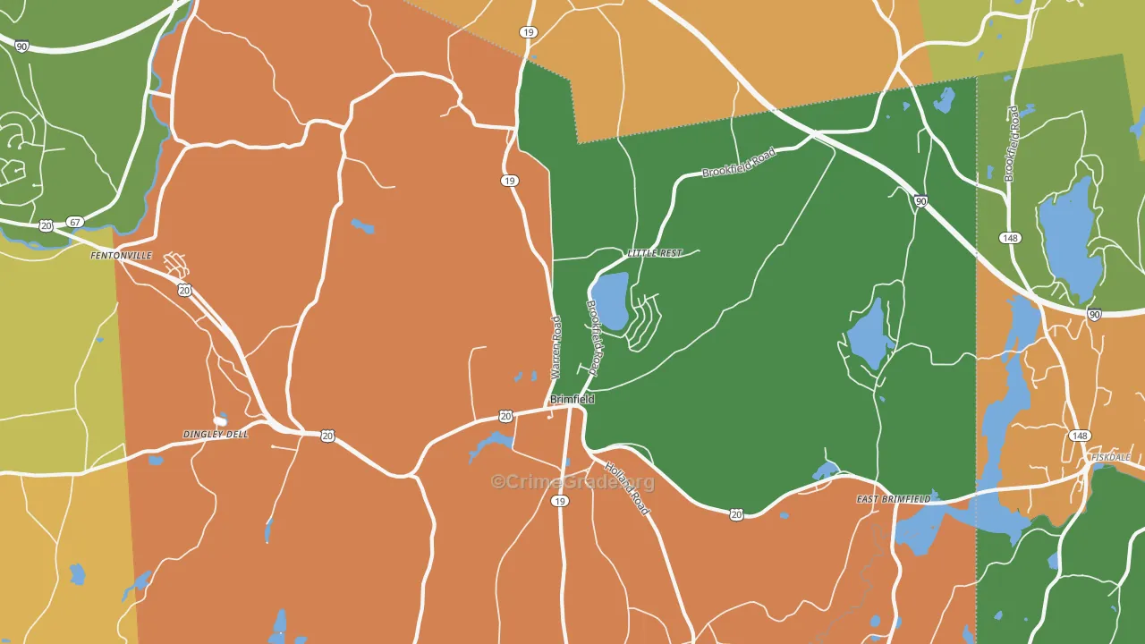 Brimfield, MA Map of Burglary Rates