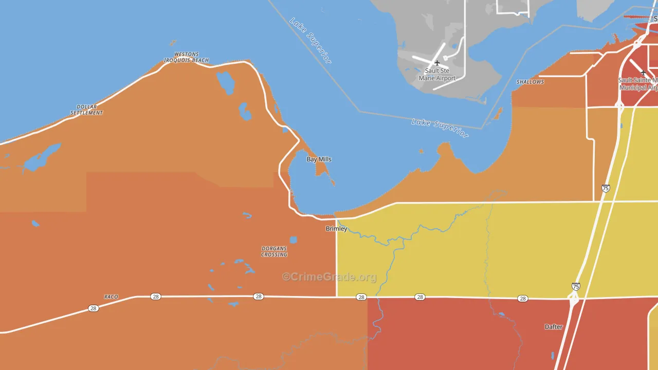 Brimley, MI Map of Burglary Rates