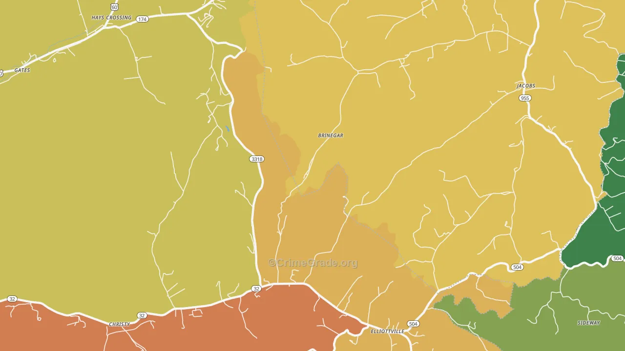 Brinegar, KY Map of Burglary Rates
