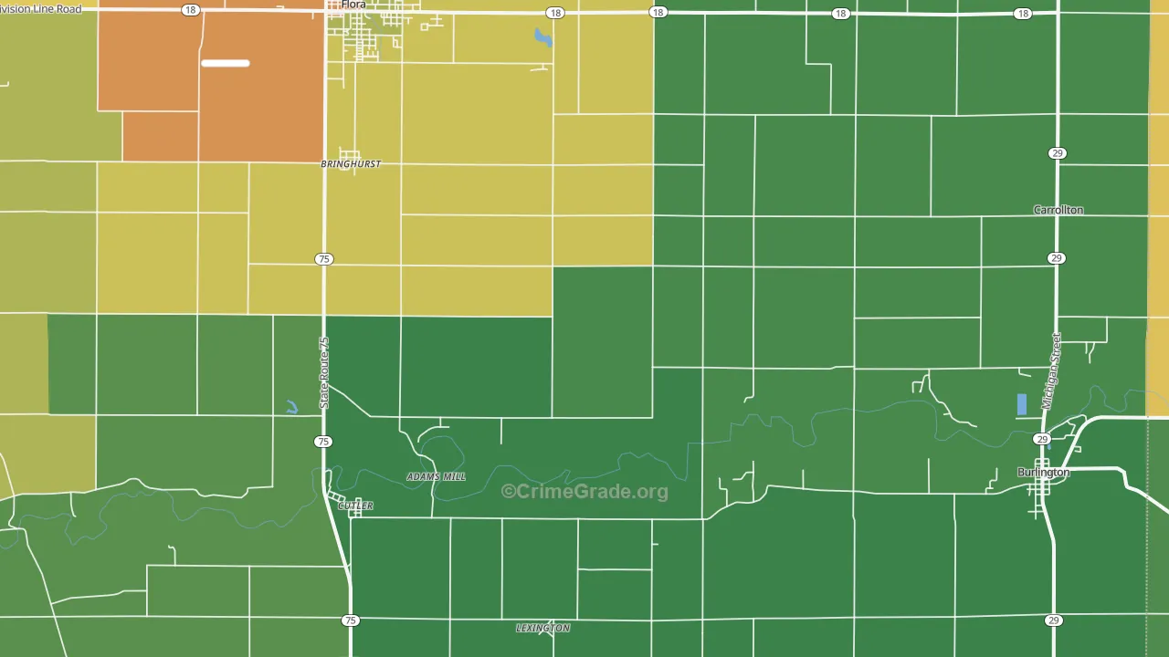 Bringhurst, IN Map of Burglary Rates