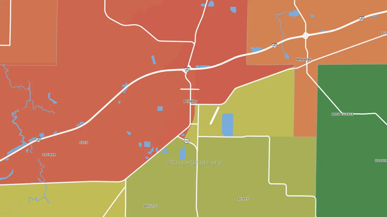 Brinkley, AR Map of Burglary Rates