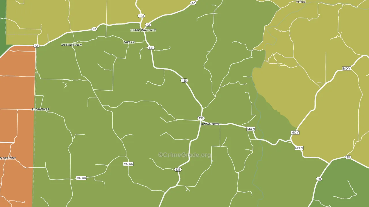 Brinktown, MO Map of Burglary Rates