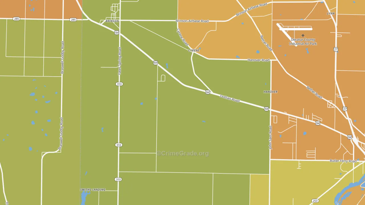 Brinson, GA Map of Burglary Rates