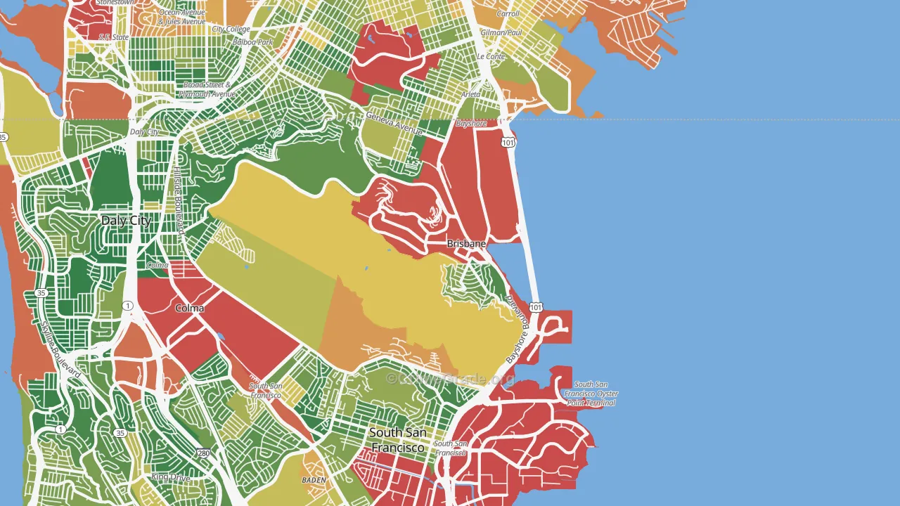 Brisbane, CA Map of Burglary Rates
