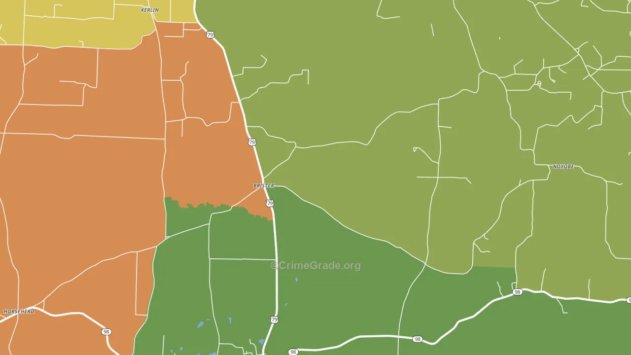 Brister, AR Map of Burglary Rates