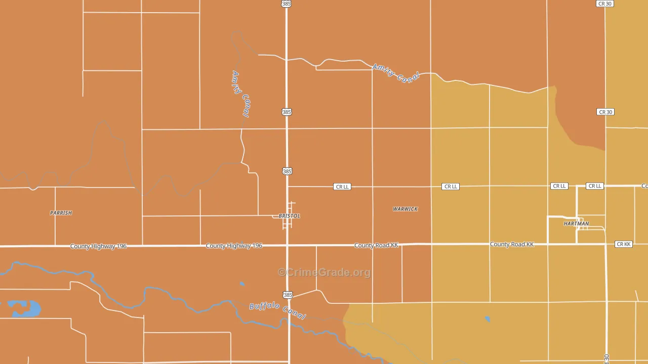 Bristol, CO Map of Burglary Rates
