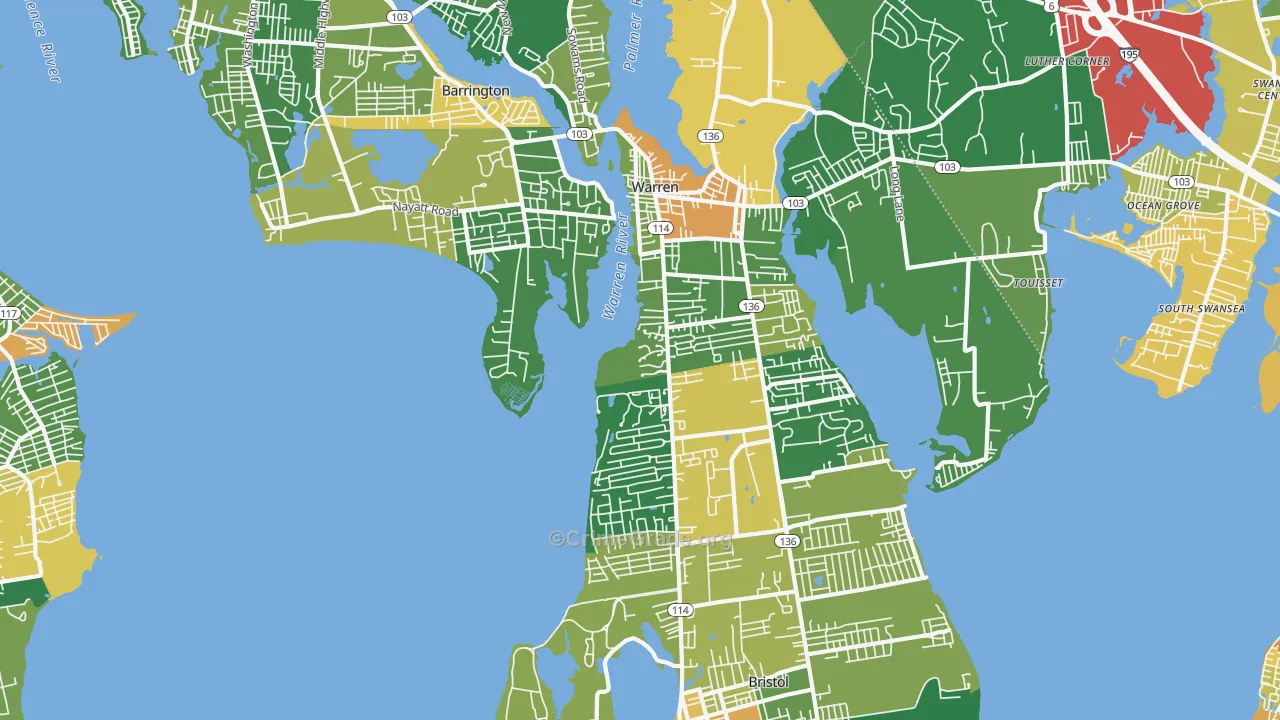 Bristol County, RI Map of Burglary Rates