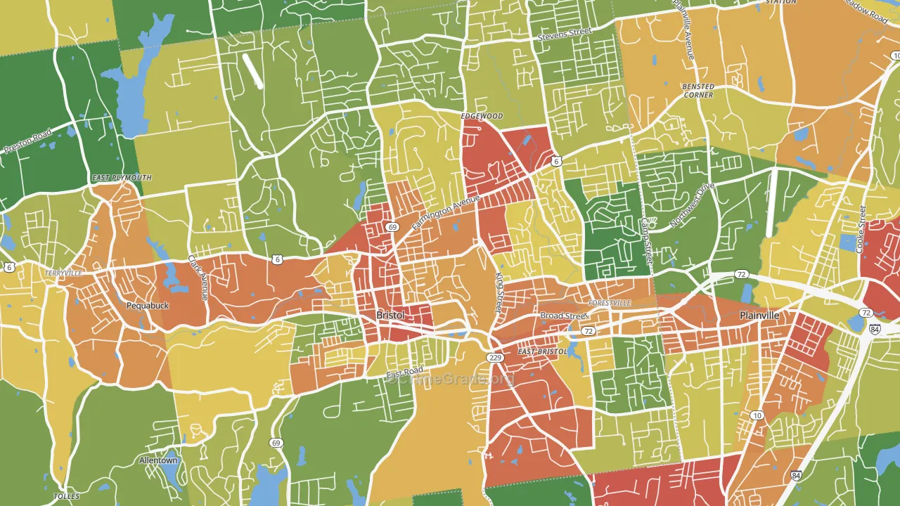 Bristol, CT Map of Burglary Rates