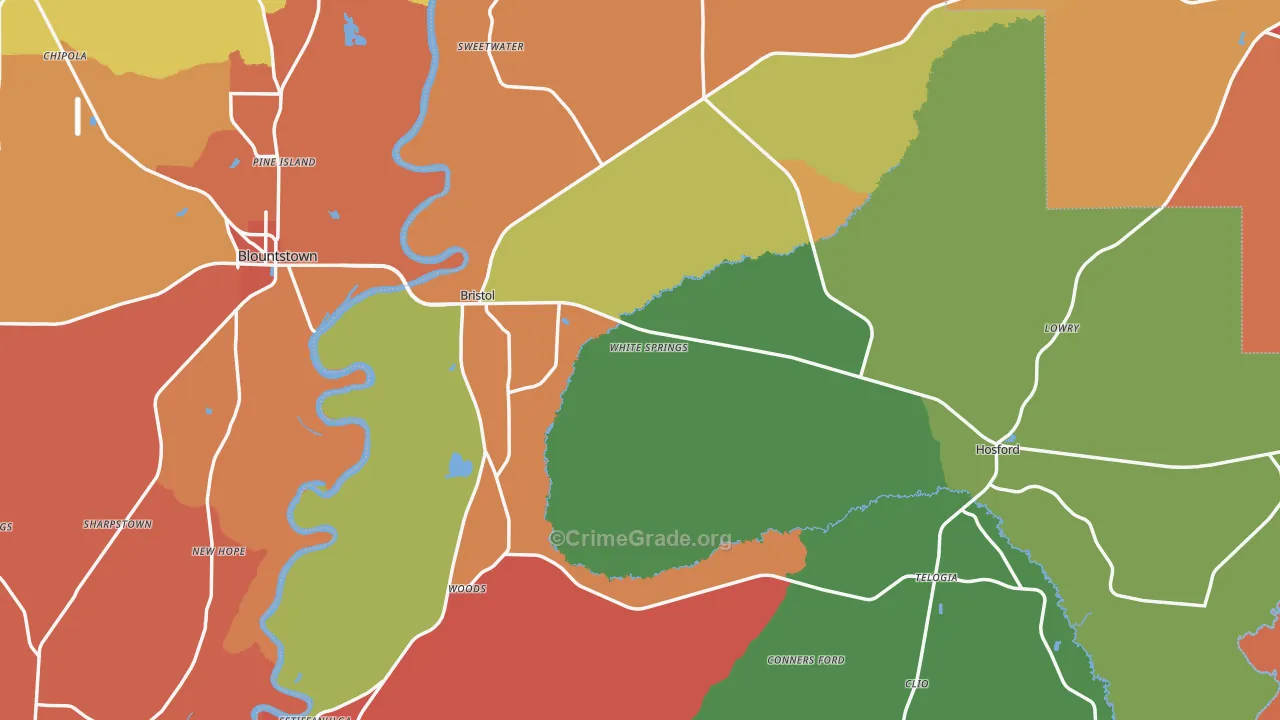 Bristol, FL Map of Burglary Rates