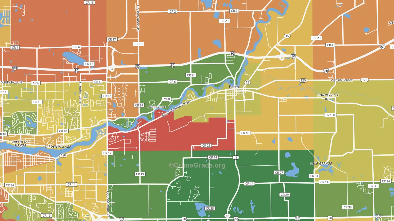 Bristol, IN Map of Burglary Rates