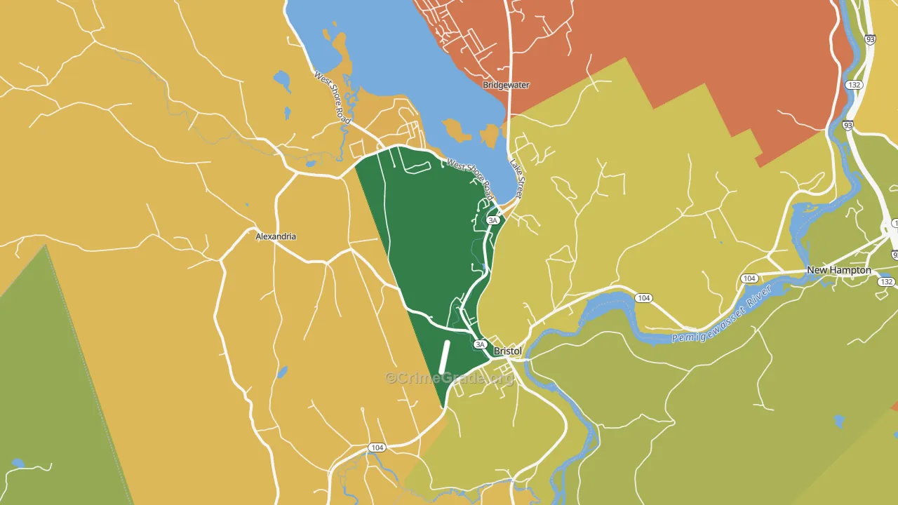 Bristol, NH Map of Burglary Rates