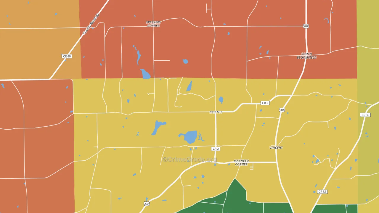 Bristol, NY Map of Burglary Rates