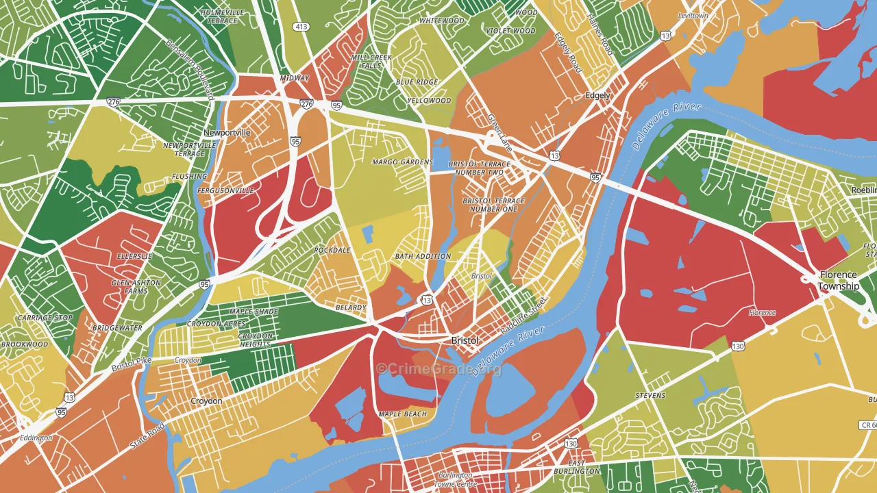 Bristol, PA Map of Burglary Rates