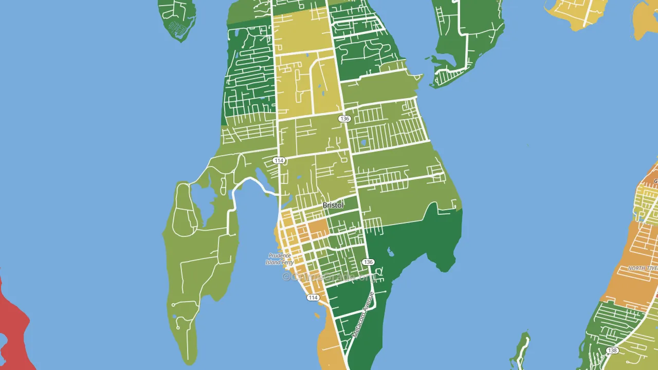 Bristol, RI Map of Burglary Rates