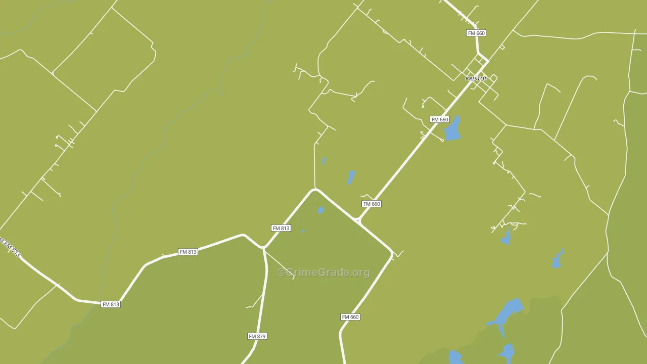 Bristol, TX Map of Burglary Rates