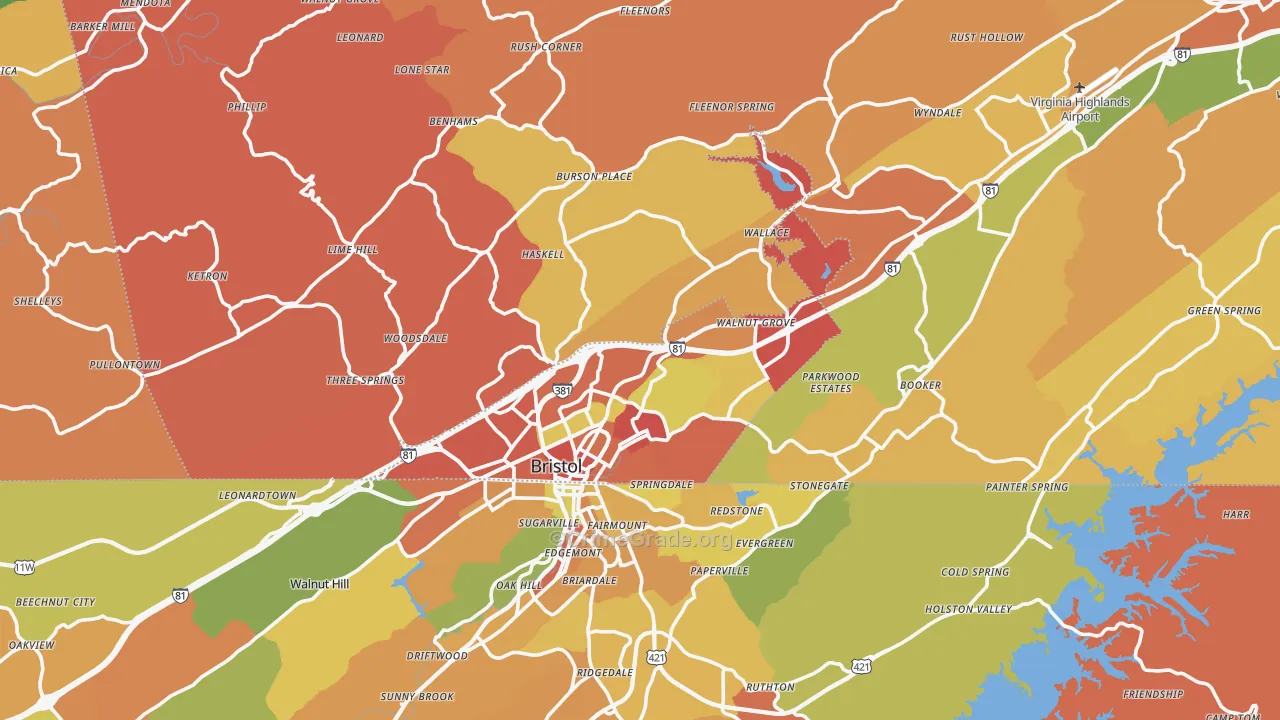 Bristol, VA Map of Burglary Rates
