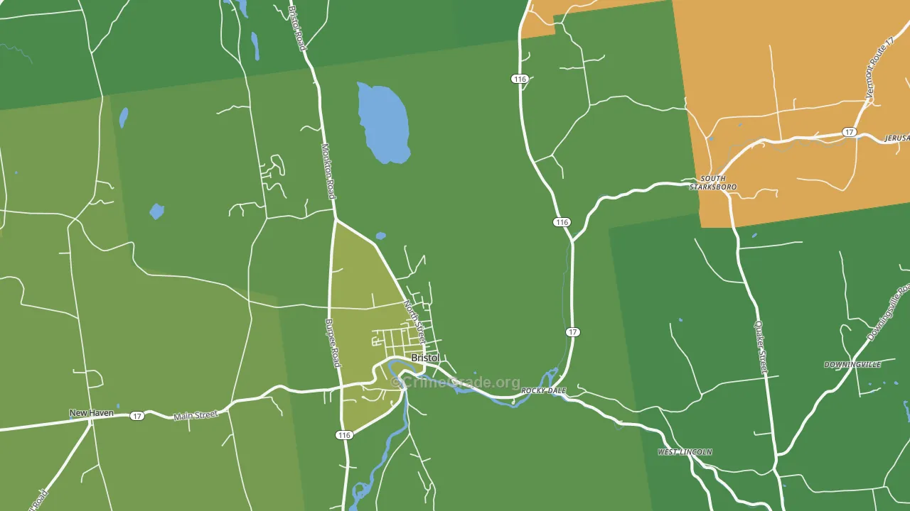 Bristol, VT Map of Burglary Rates