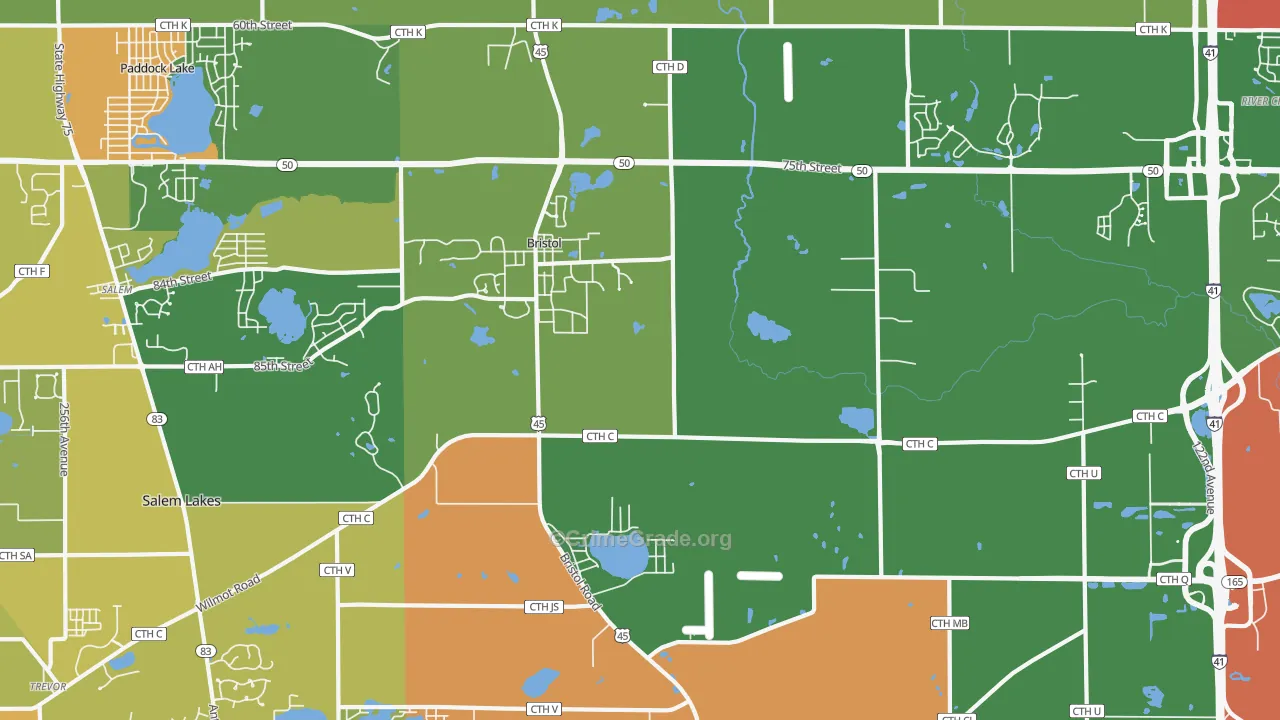 Bristol, WI Map of Burglary Rates