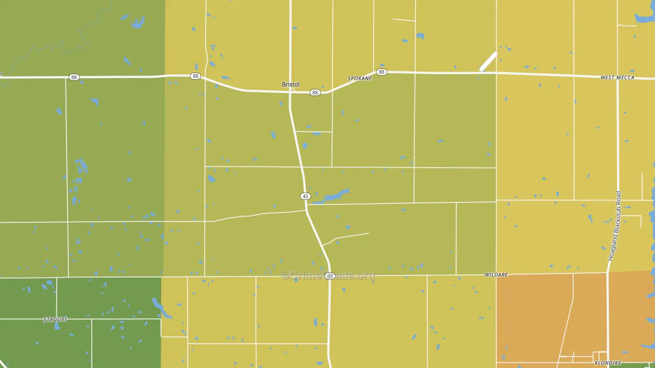 Bristolville, OH Map of Burglary Rates