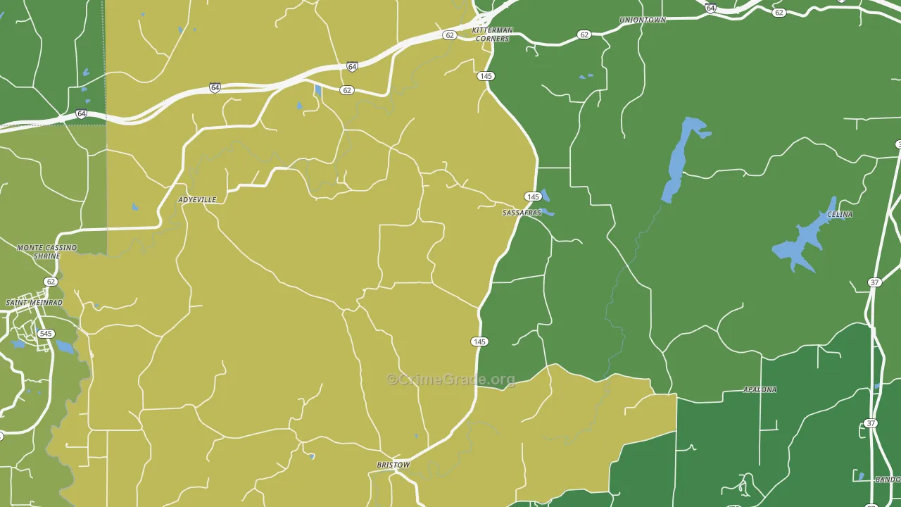 Bristow, IN Map of Burglary Rates