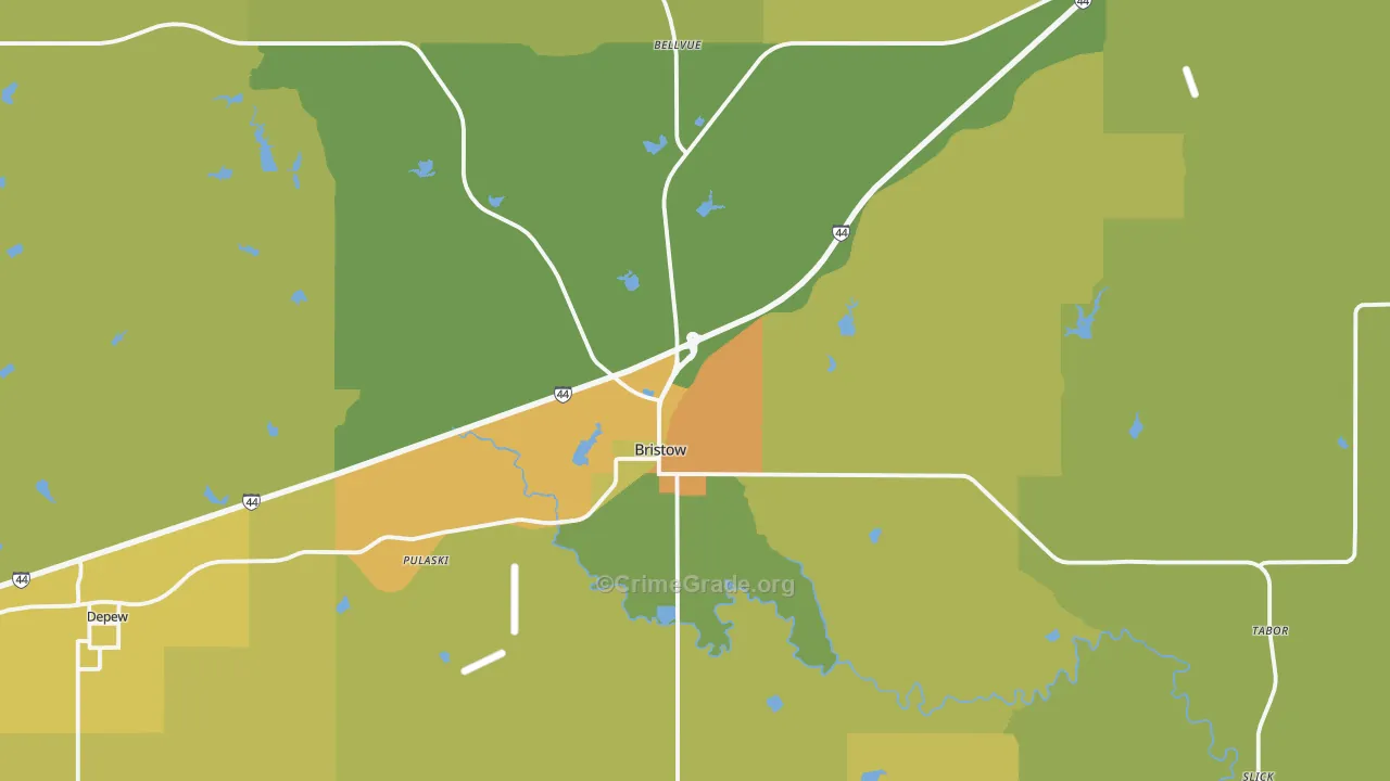 Bristow, OK Map of Burglary Rates