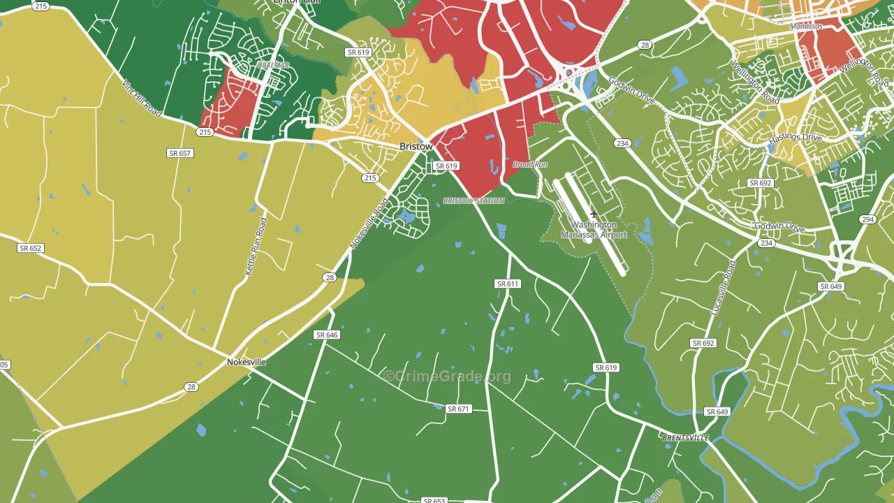 Bristow, VA Map of Burglary Rates