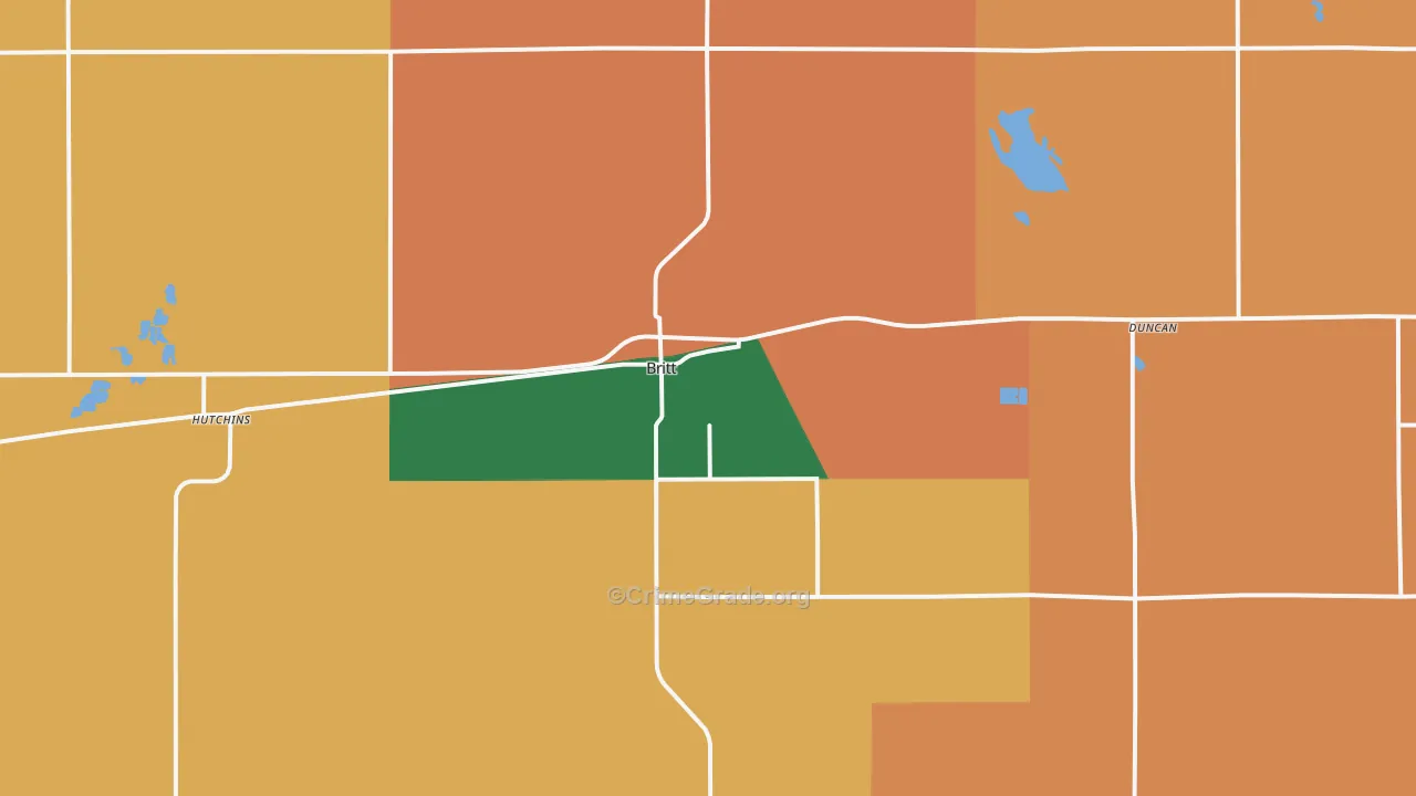 Britt, IA Map of Burglary Rates