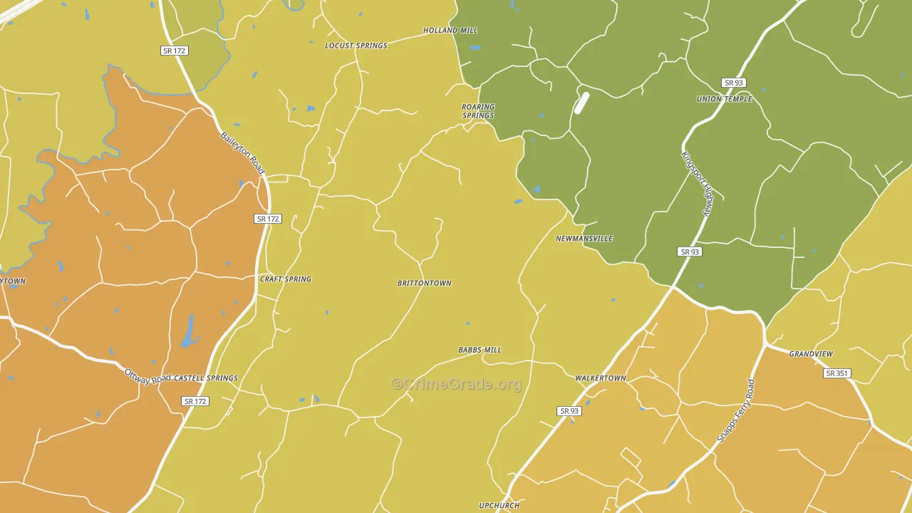 Brittontown, TN Map of Burglary Rates