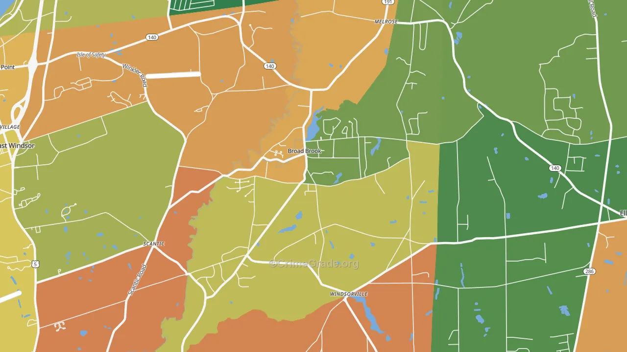 Broad Brook, CT Map of Burglary Rates