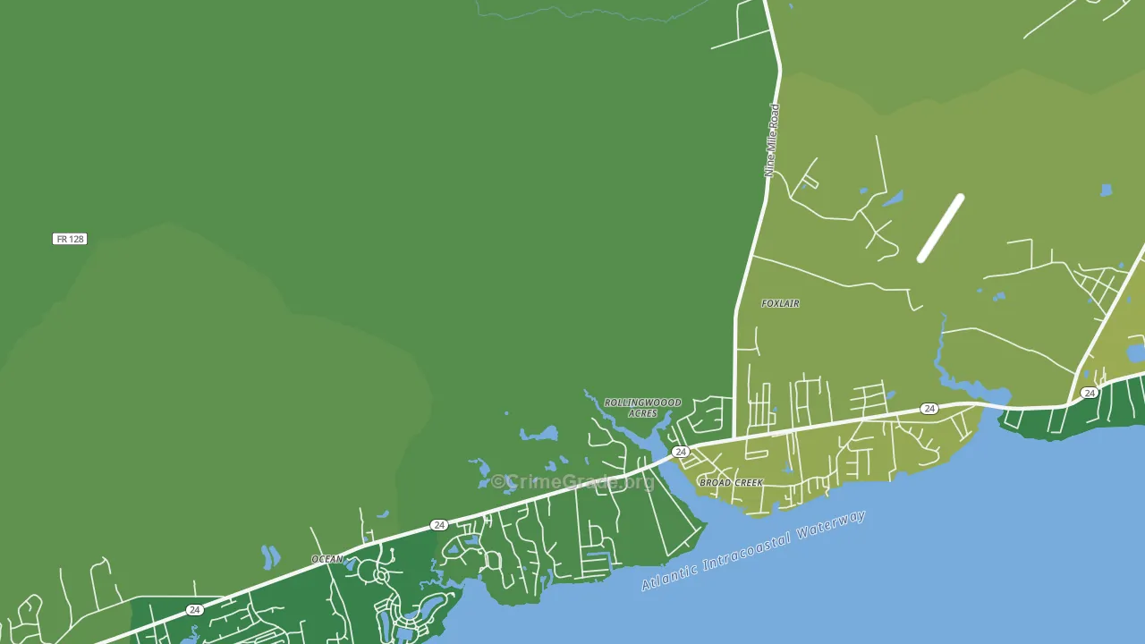 Broad Creek, NC Map of Burglary Rates