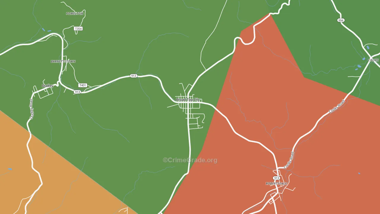 Broad Top City, PA Map of Burglary Rates