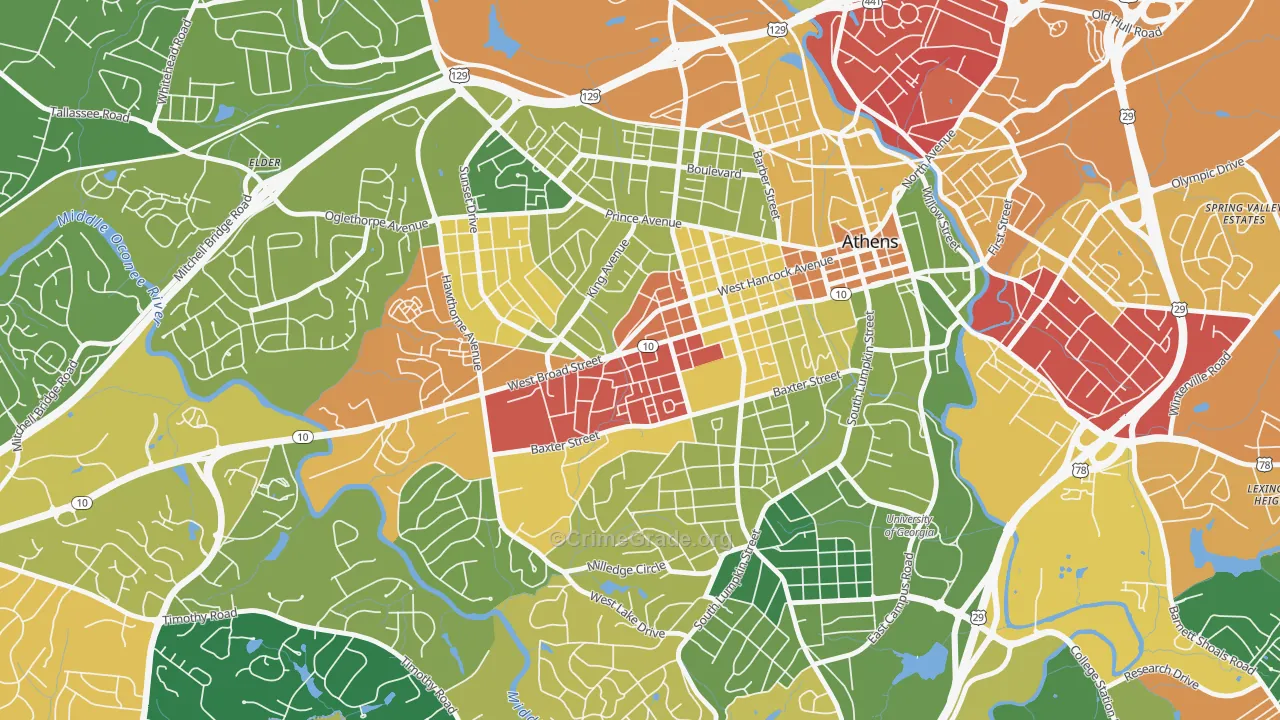 Broadacres Homes, Athens, GA Map of Burglary Rates