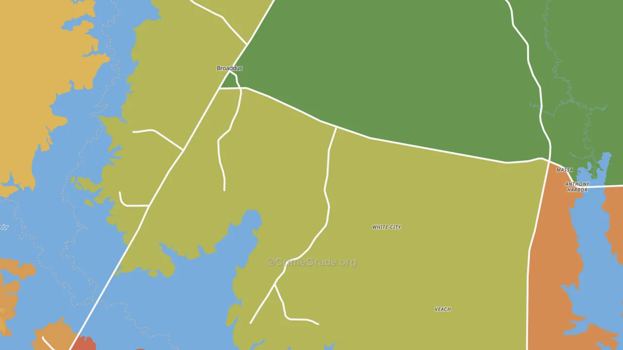 Broaddus, TX Map of Burglary Rates