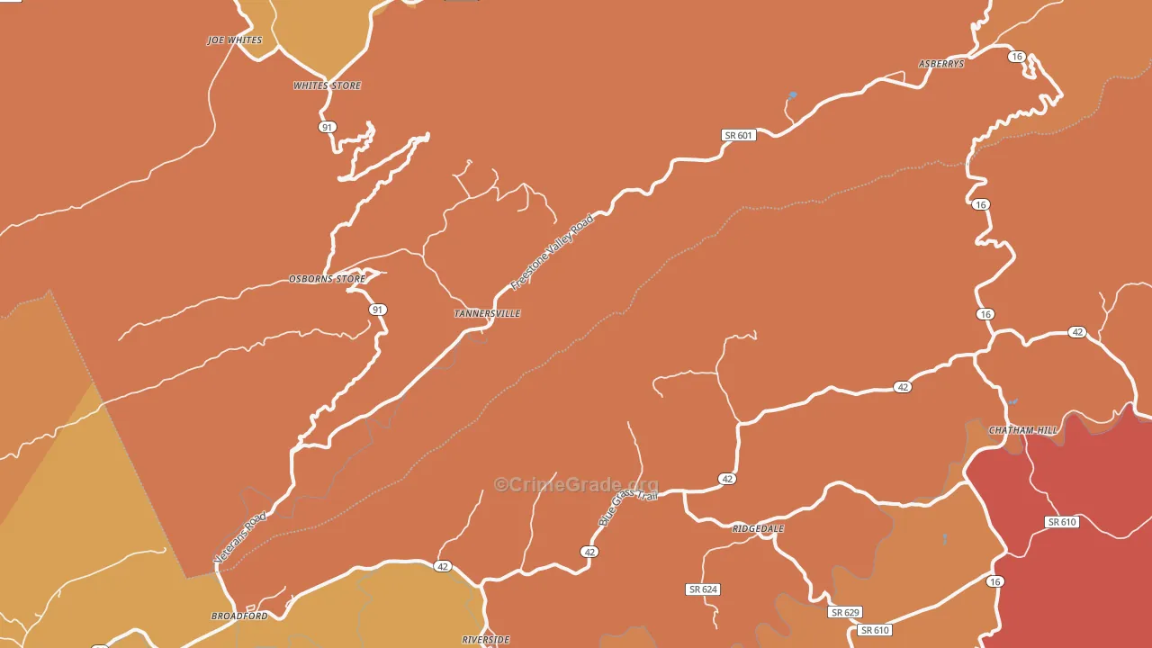 Broadford, VA Map of Burglary Rates