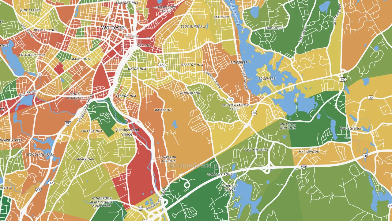 Broadmeadow Brook, Worcester, MA Map of Burglary Rates