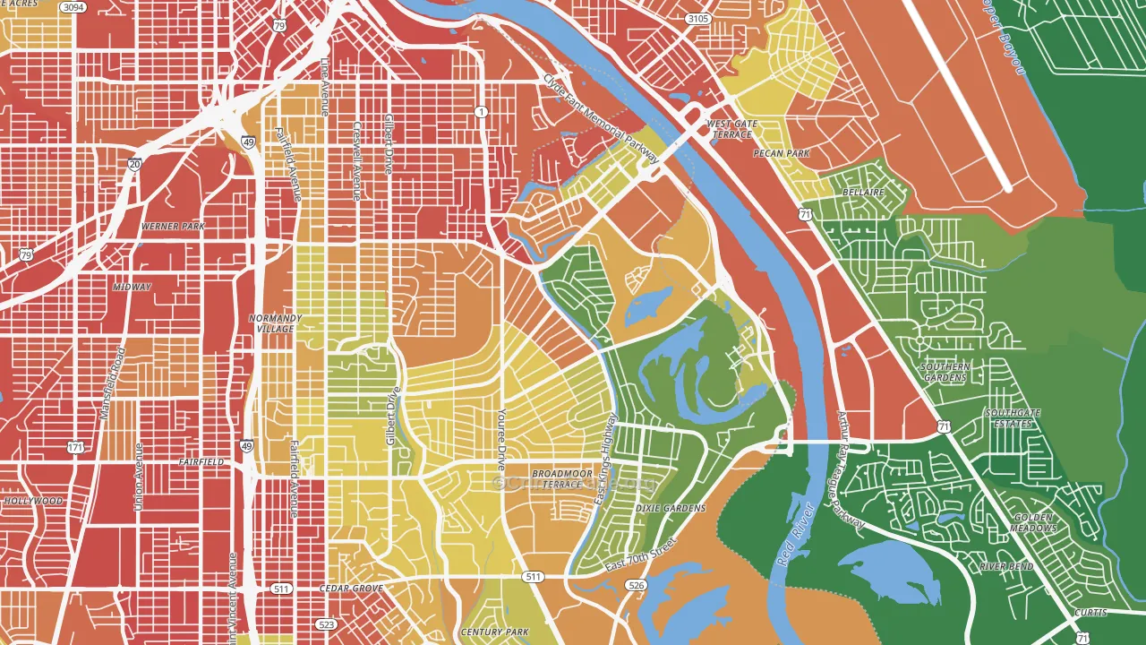 Broadmoor-Anderson Isle-Shreve Isle, Shreveport, LA Map of Burglary Rates